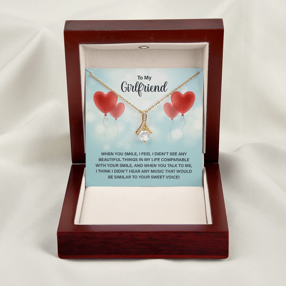 To My Girlfriend When You Smile Alluring Ribbon Necklace Message Card-Express Your Love Gifts