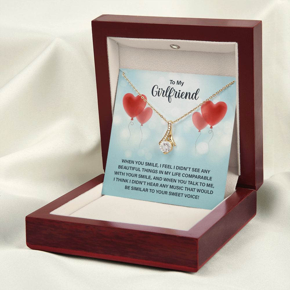 To My Girlfriend When You Smile Alluring Ribbon Necklace Message Card-Express Your Love Gifts