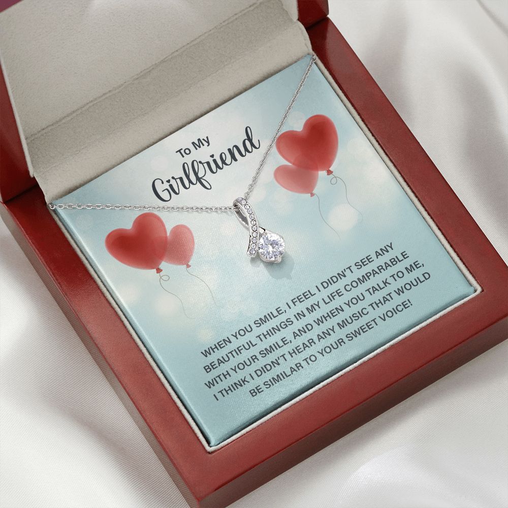 To My Girlfriend When You Smile Alluring Ribbon Necklace Message Card-Express Your Love Gifts
