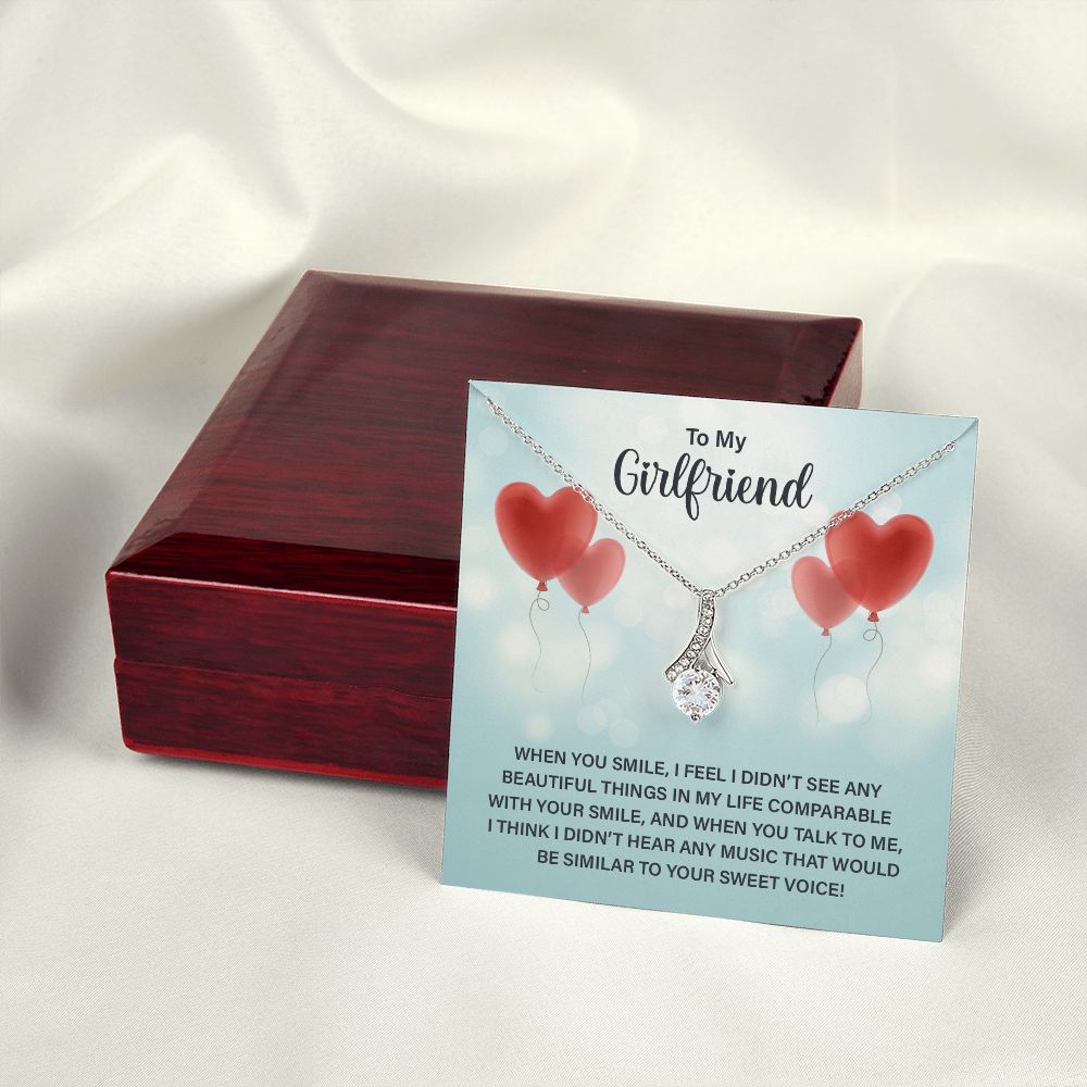 To My Girlfriend When You Smile Alluring Ribbon Necklace Message Card-Express Your Love Gifts