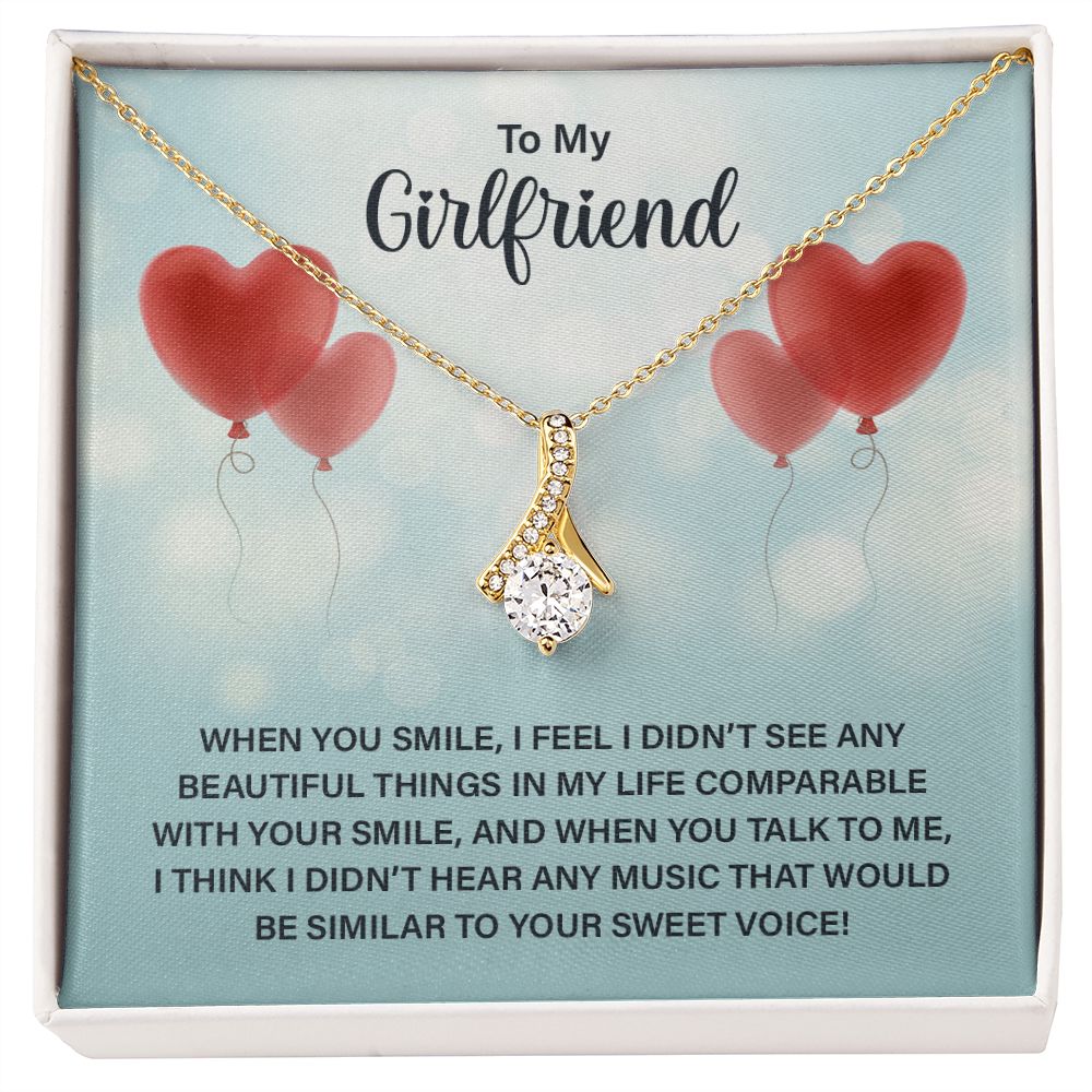 To My Girlfriend When You Smile Alluring Ribbon Necklace Message Card-Express Your Love Gifts