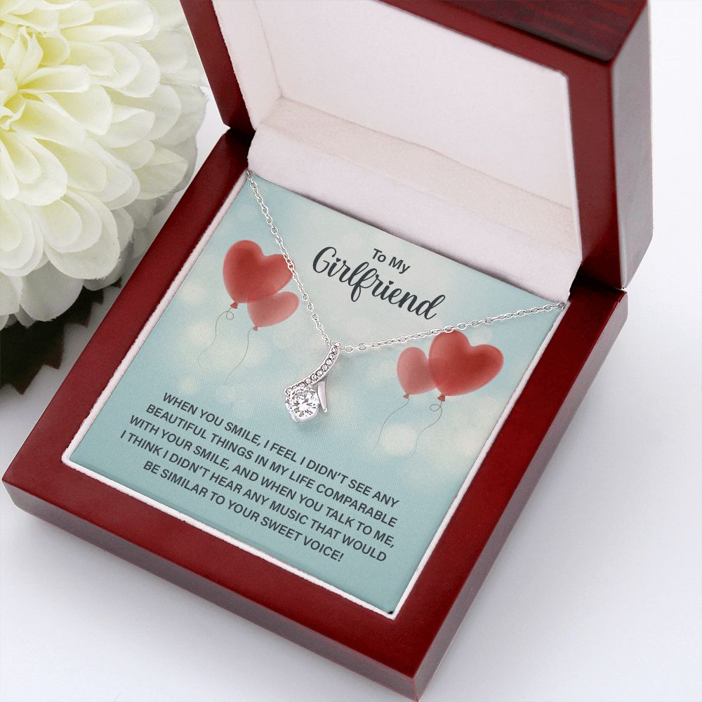 To My Girlfriend When You Smile Alluring Ribbon Necklace Message Card-Express Your Love Gifts