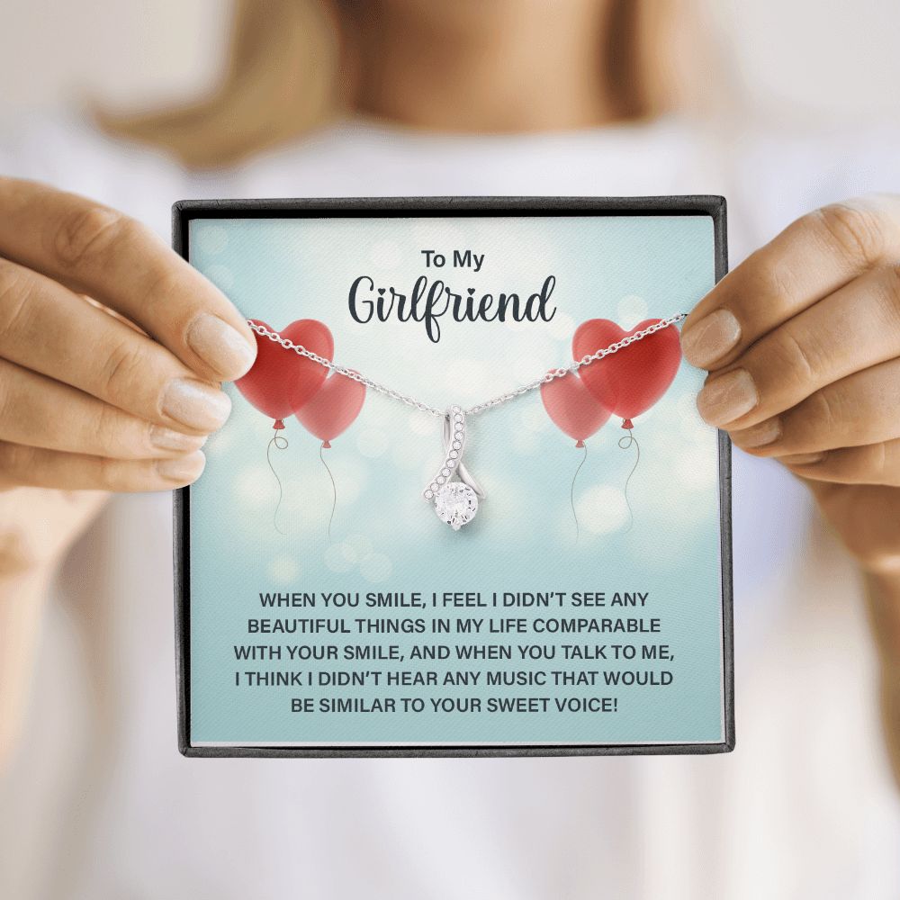 To My Girlfriend When You Smile Alluring Ribbon Necklace Message Card-Express Your Love Gifts
