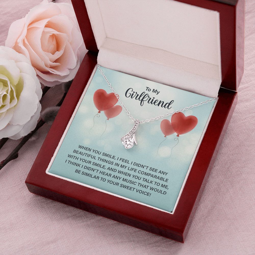 To My Girlfriend When You Smile Alluring Ribbon Necklace Message Card-Express Your Love Gifts