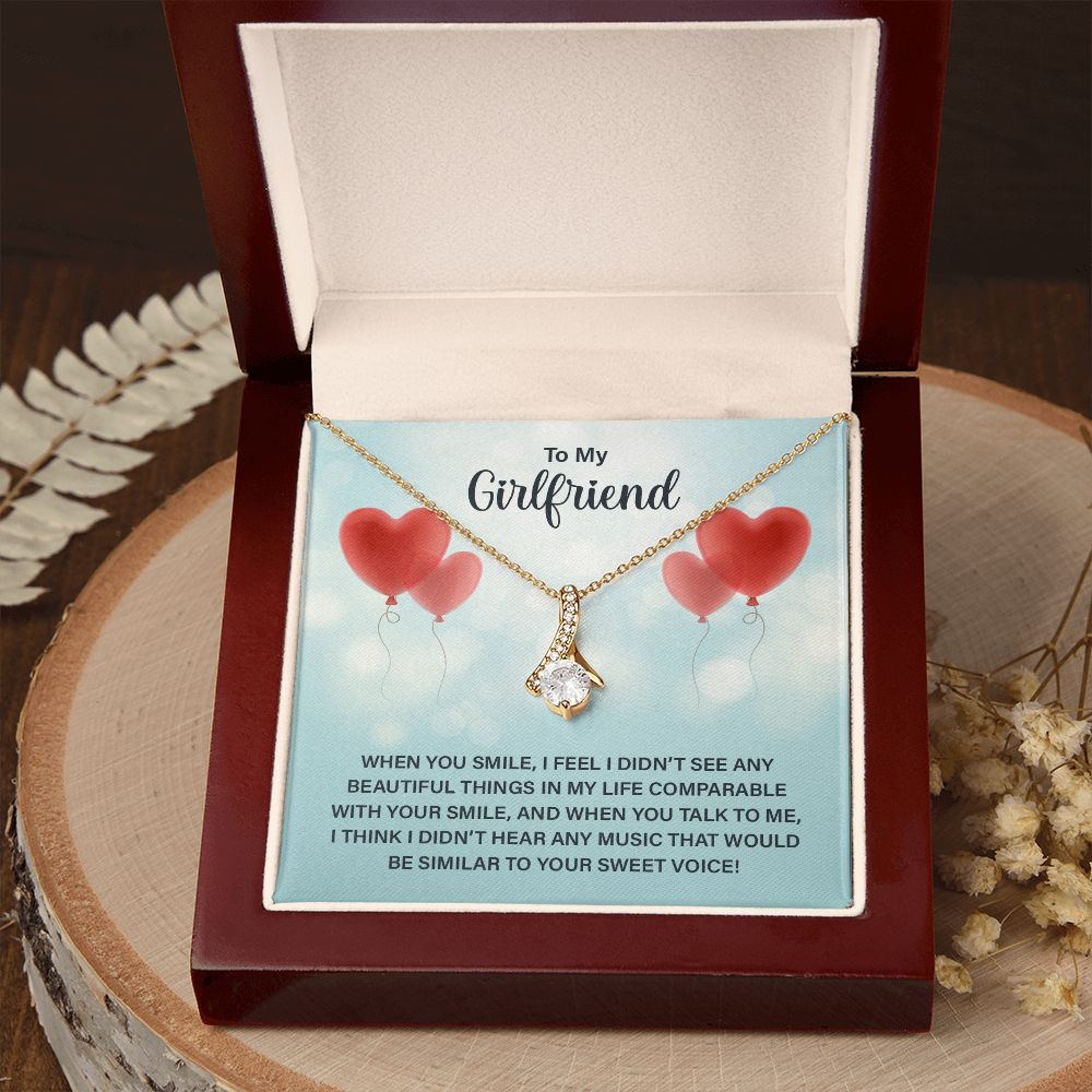 To My Girlfriend When You Smile Alluring Ribbon Necklace Message Card-Express Your Love Gifts