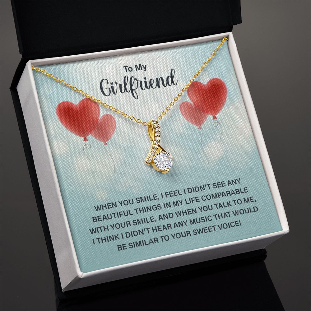 To My Girlfriend When You Smile Alluring Ribbon Necklace Message Card-Express Your Love Gifts
