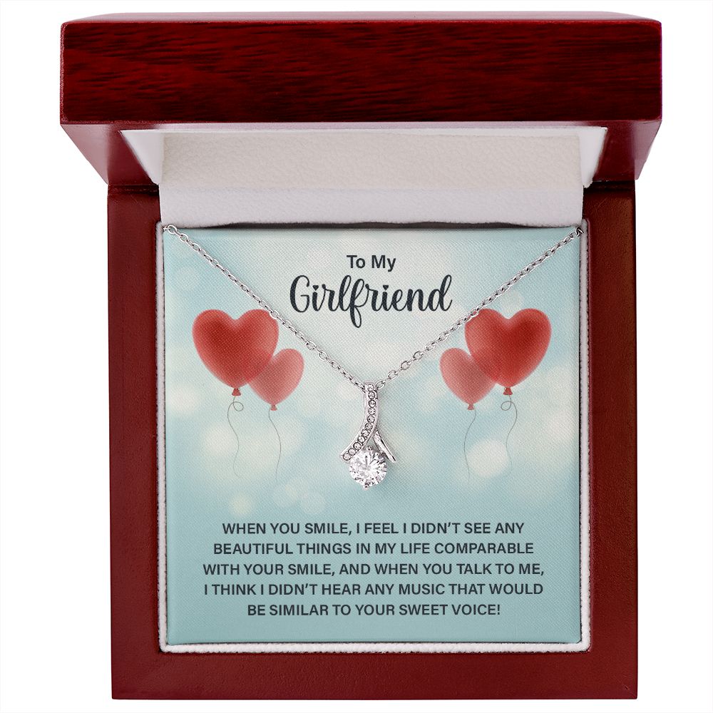 To My Girlfriend When You Smile Alluring Ribbon Necklace Message Card-Express Your Love Gifts
