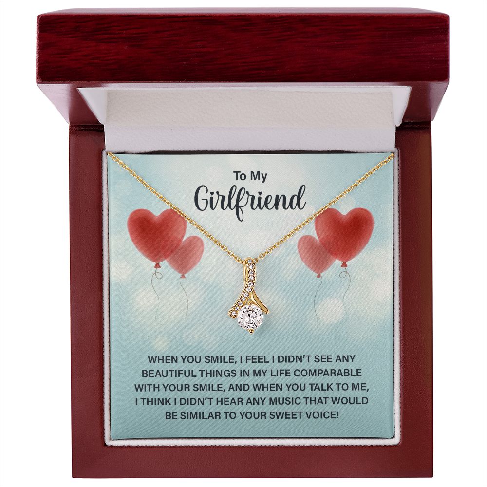 To My Girlfriend When You Smile Alluring Ribbon Necklace Message Card-Express Your Love Gifts
