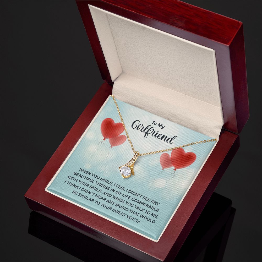 To My Girlfriend When You Smile Alluring Ribbon Necklace Message Card-Express Your Love Gifts