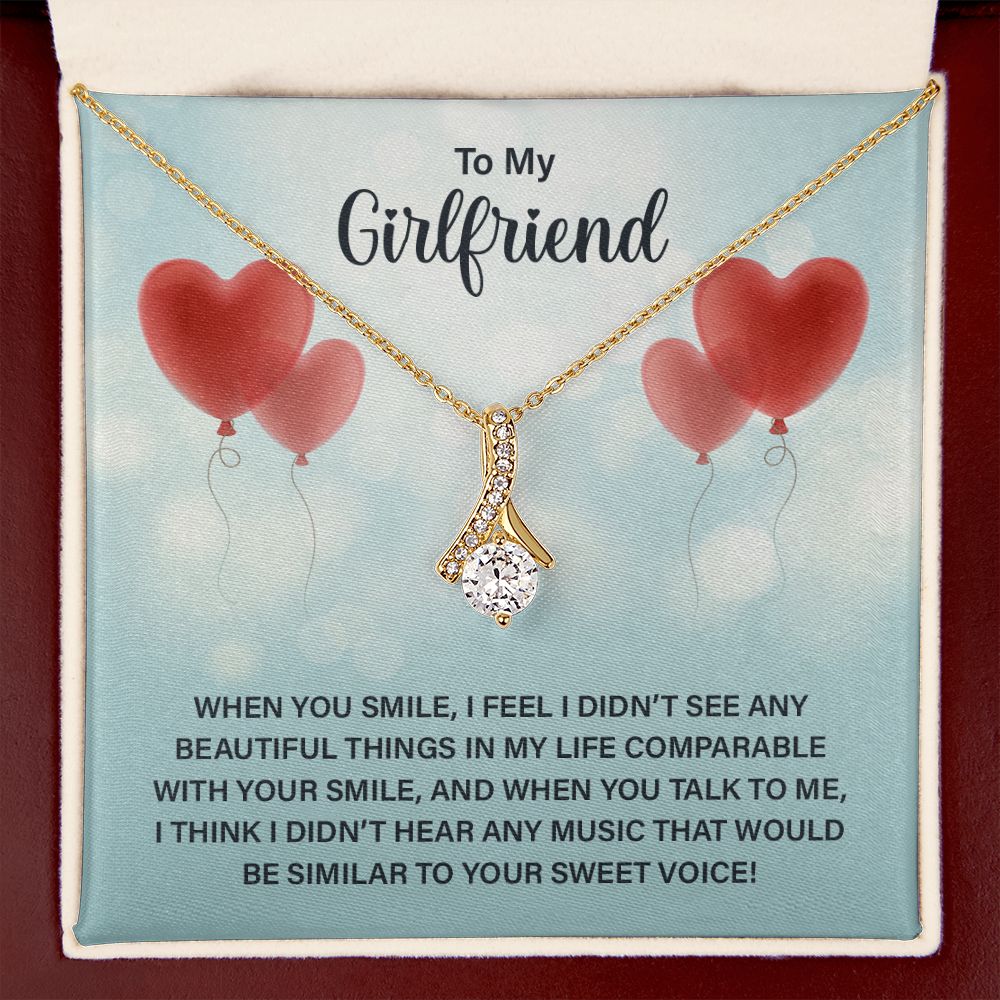 To My Girlfriend When You Smile Alluring Ribbon Necklace Message Card-Express Your Love Gifts