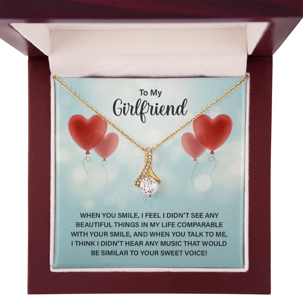 To My Girlfriend When You Smile Alluring Ribbon Necklace Message Card-Express Your Love Gifts