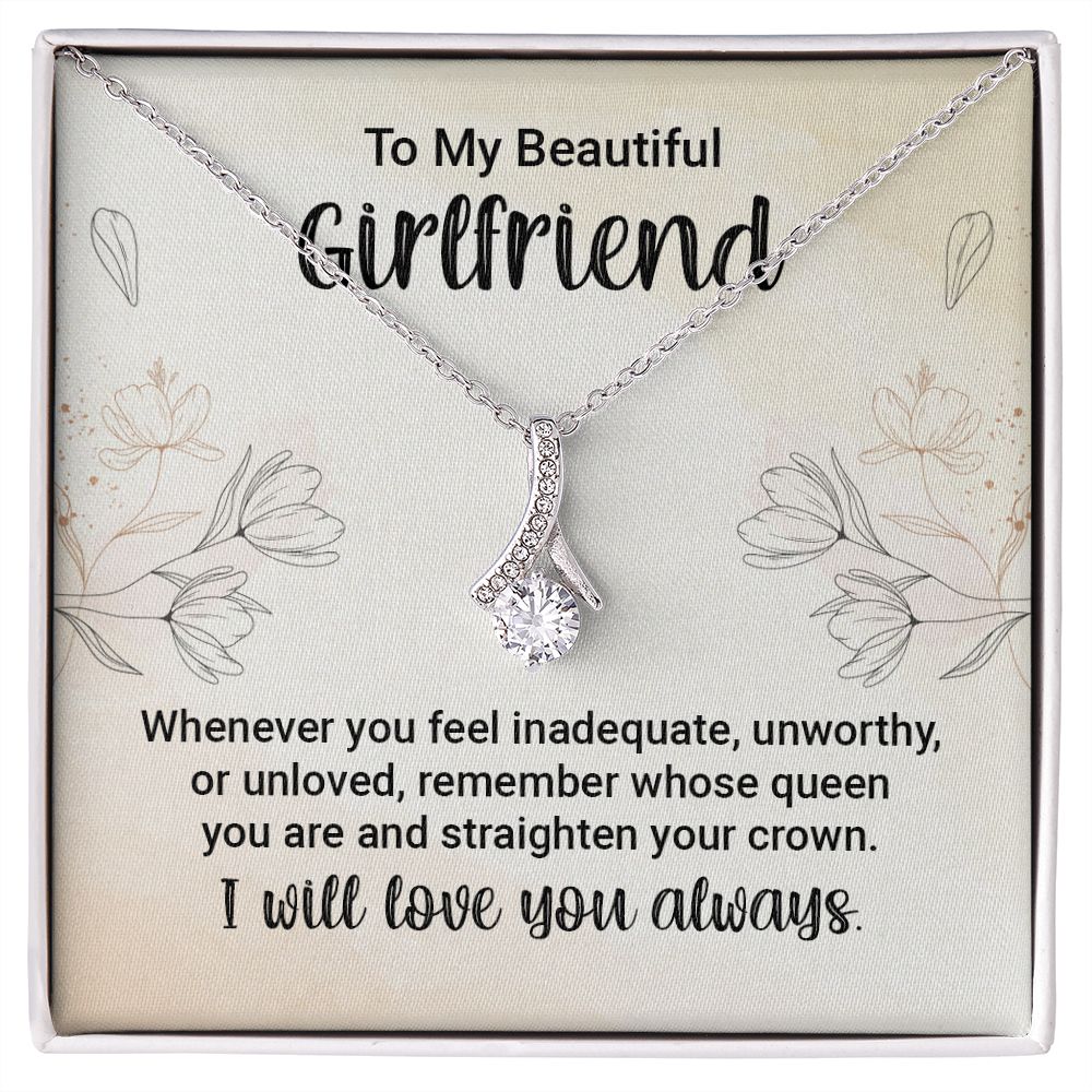 To My Girlfriend Whenever You Feel Inadequate Alluring Ribbon Necklace Message Card-Express Your Love Gifts