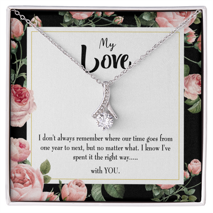 To My Girlfriend With You Alluring Ribbon Necklace Message Card-Express Your Love Gifts