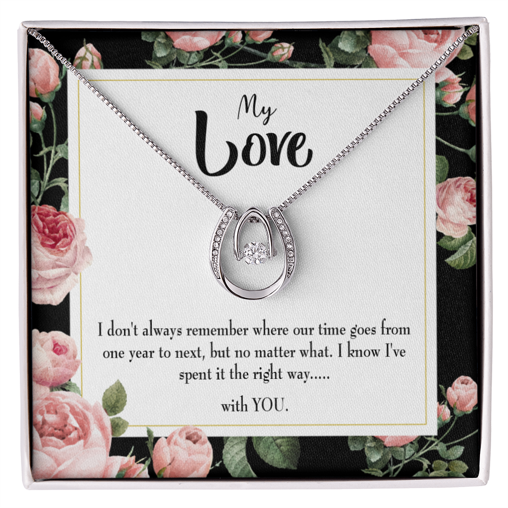 To My Girlfriend With You Lucky Horseshoe Necklace Message Card 14k w CZ Crystals-Express Your Love Gifts