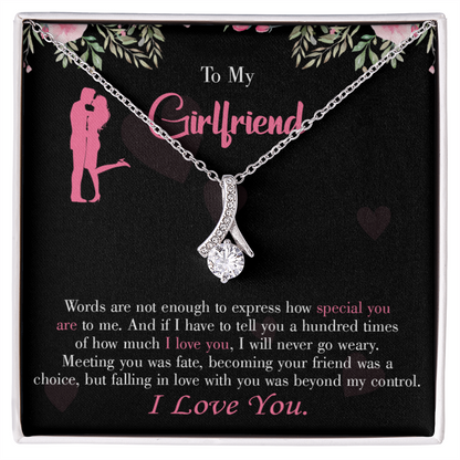 To My Girlfriend Words are Not Enough Alluring Ribbon Necklace Message Card-Express Your Love Gifts