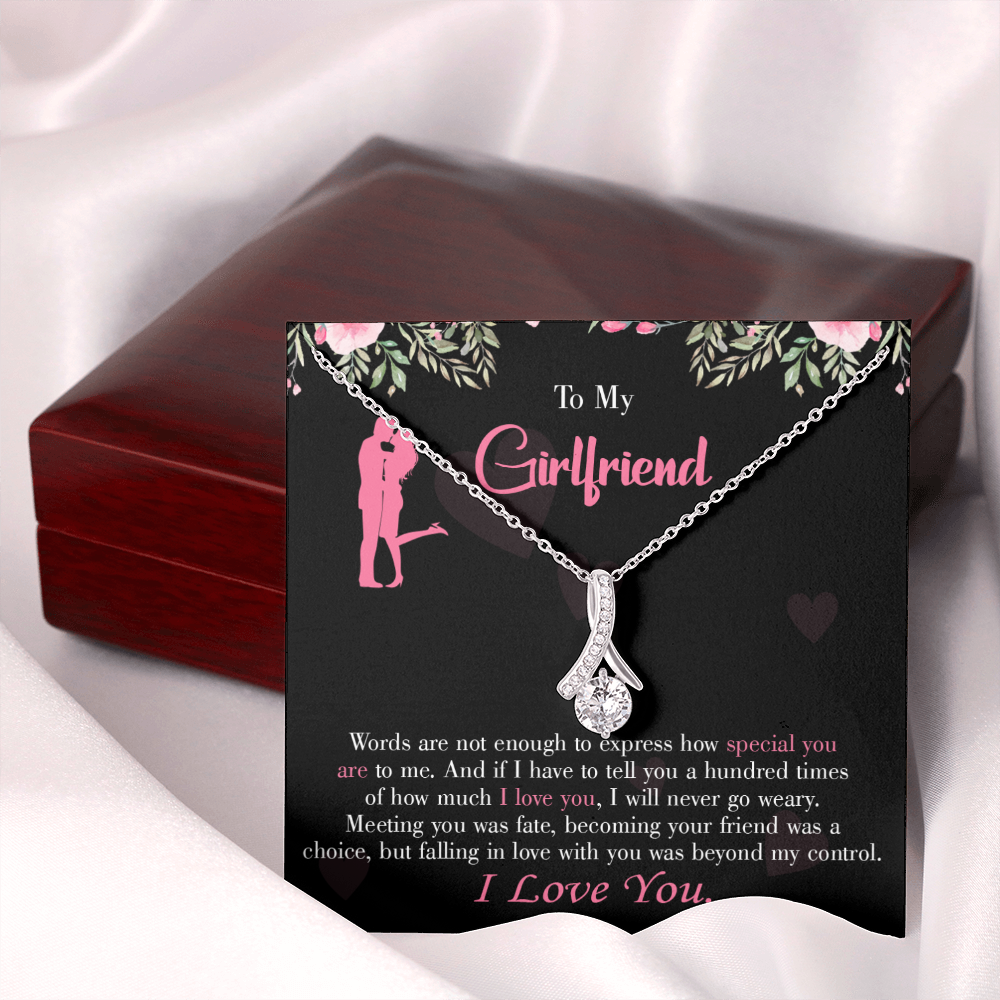 To My Girlfriend Words are Not Enough Alluring Ribbon Necklace Message Card-Express Your Love Gifts