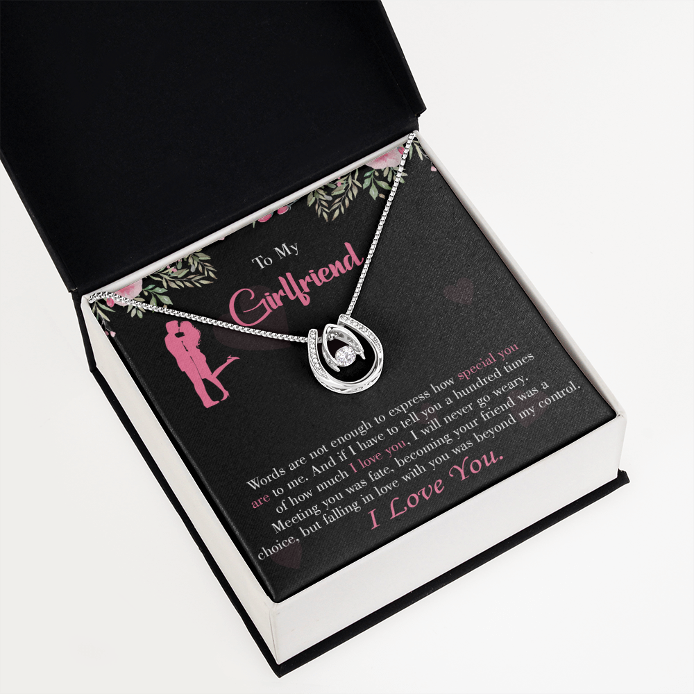 To My Girlfriend Words Are Not Enough Lucky Horseshoe Necklace Message Card 14k w CZ Crystals-Express Your Love Gifts