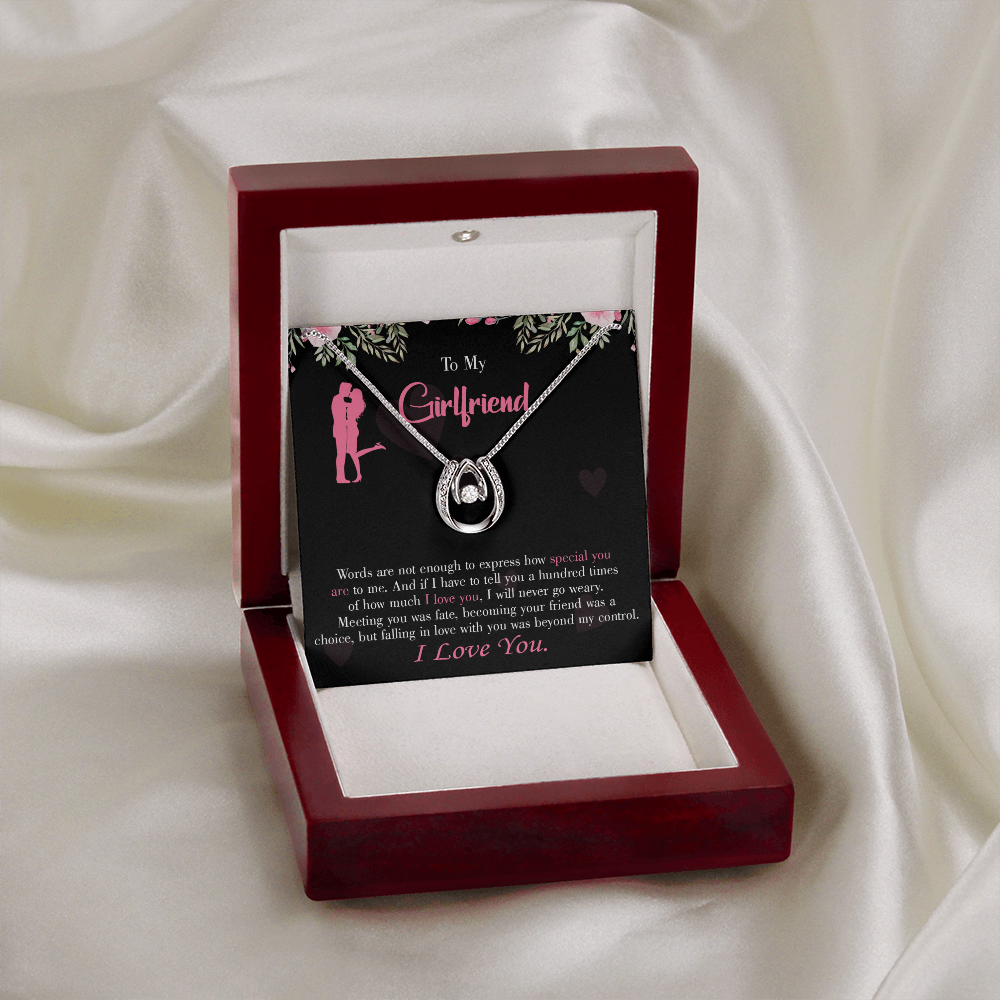 To My Girlfriend Words Are Not Enough Lucky Horseshoe Necklace Message Card 14k w CZ Crystals-Express Your Love Gifts