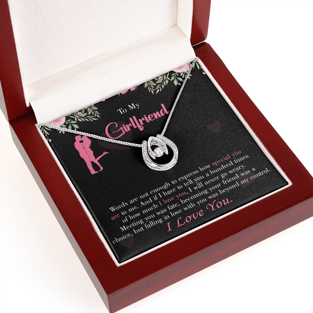 To My Girlfriend Words Are Not Enough Lucky Horseshoe Necklace Message Card 14k w CZ Crystals-Express Your Love Gifts