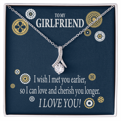 To My Girlfriend You are Cherished Alluring Ribbon Necklace Message Card-Express Your Love Gifts