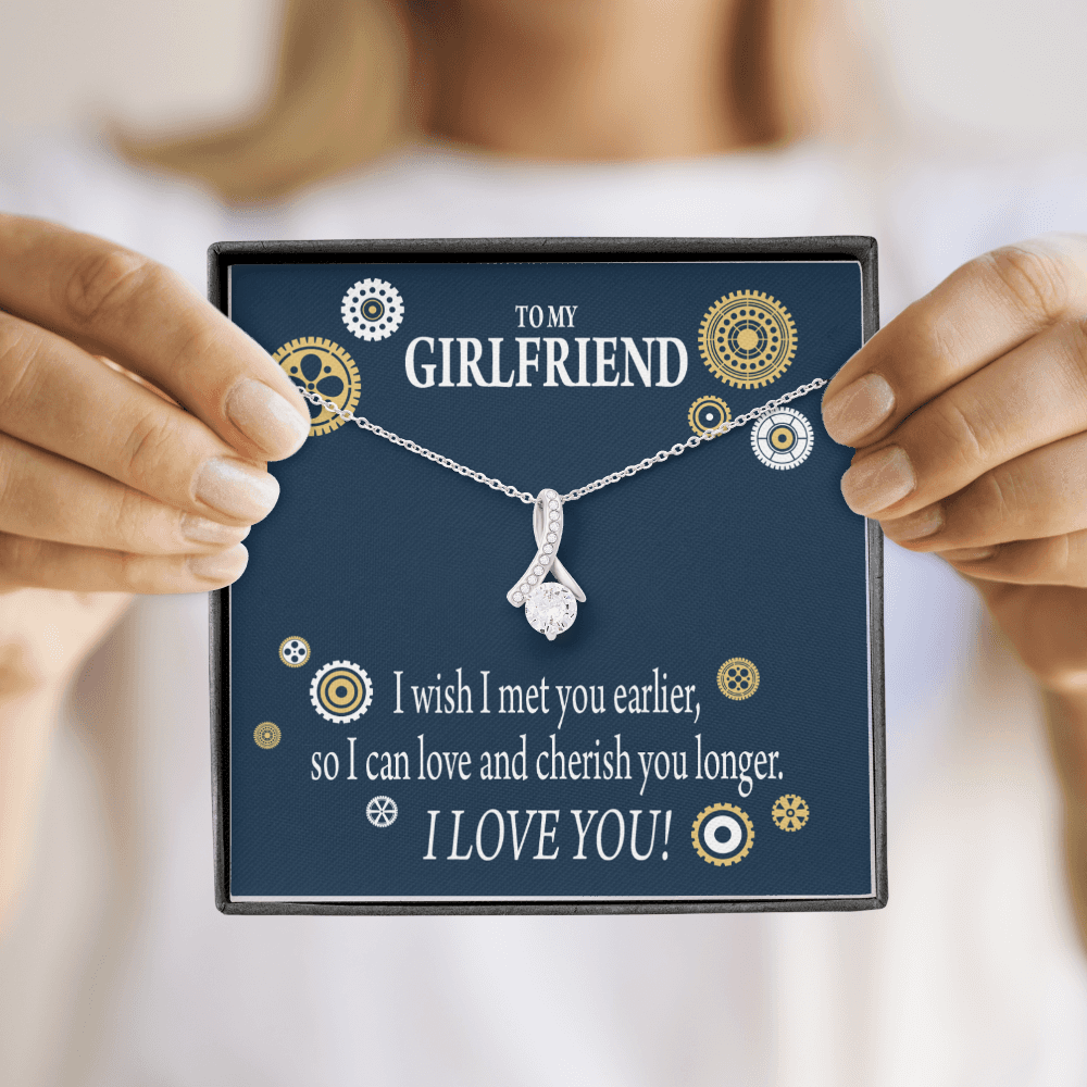 To My Girlfriend You are Cherished Alluring Ribbon Necklace Message Card-Express Your Love Gifts