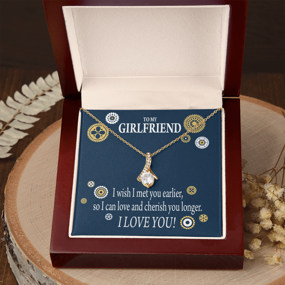 To My Girlfriend You are Cherished Alluring Ribbon Necklace Message Card-Express Your Love Gifts