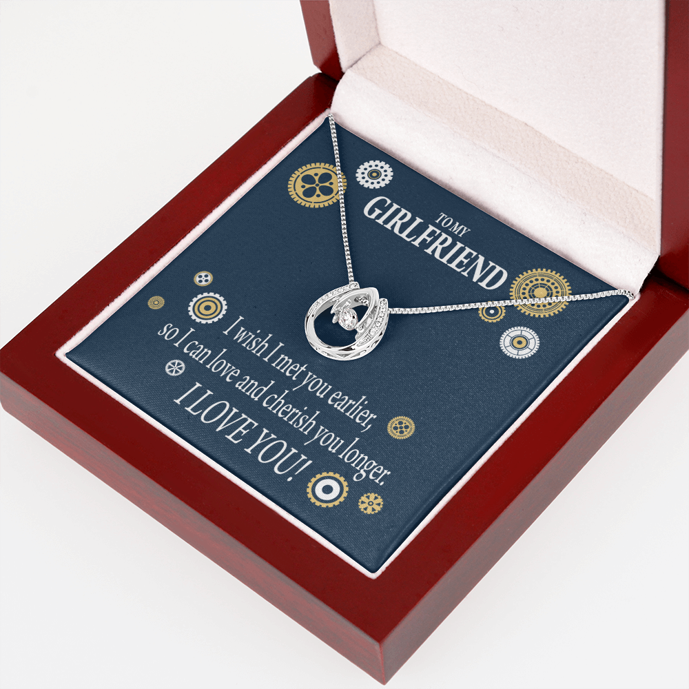 To My Girlfriend You Are Cherished Lucky Horseshoe Necklace Message Card 14k w CZ Crystals-Express Your Love Gifts