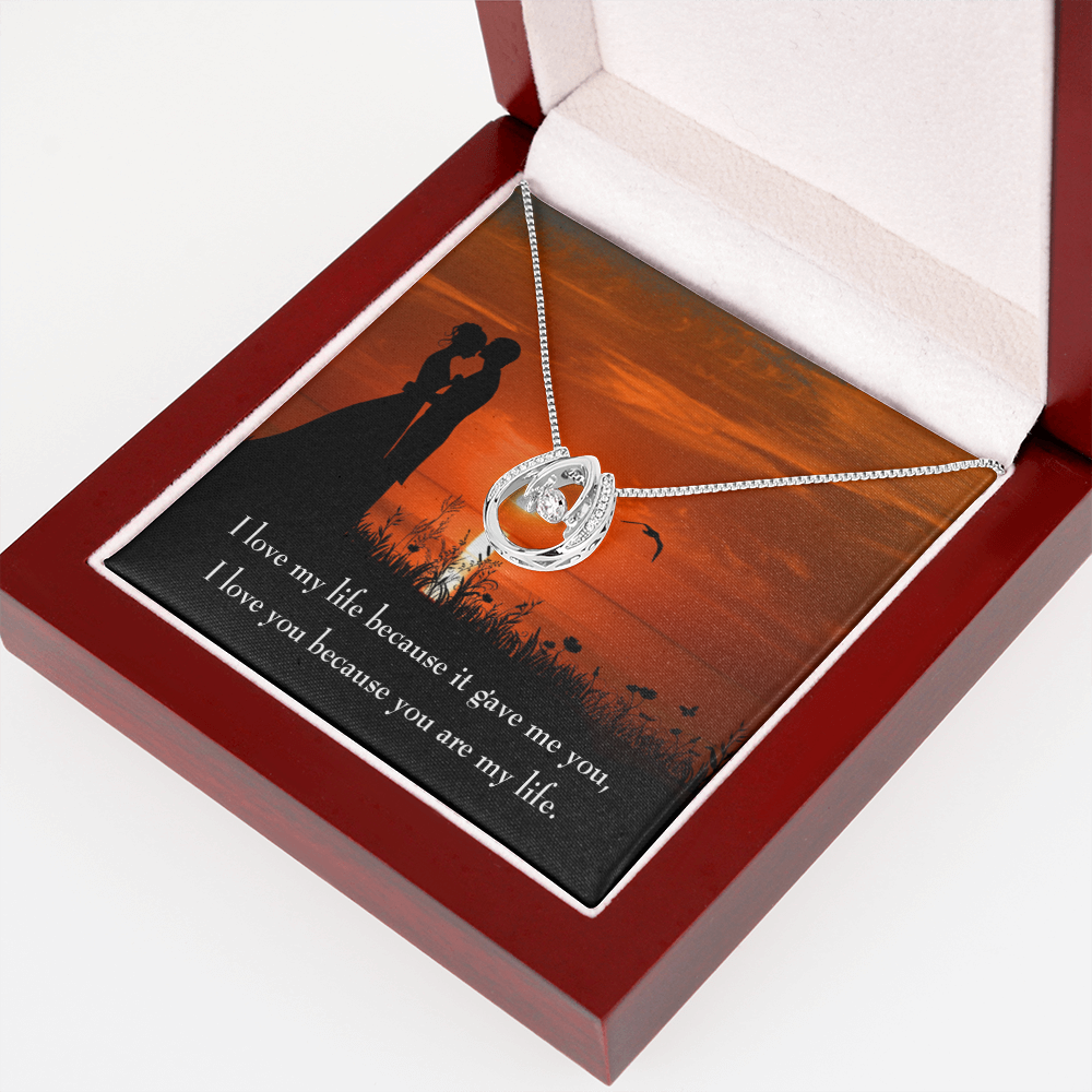 To My Girlfriend You Are MY Life Lucky Horseshoe Necklace Message Card 14k w CZ Crystals-Express Your Love Gifts