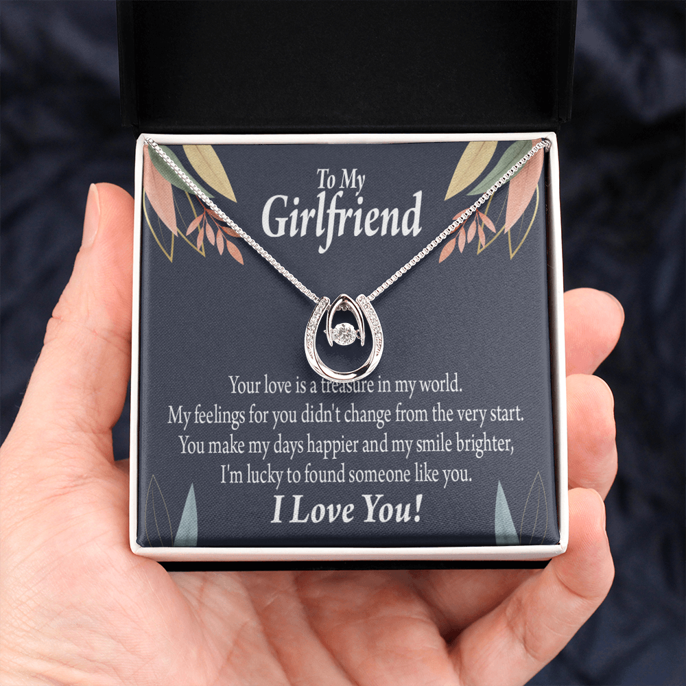 To My Girlfriend You Are my Treasure Lucky Horseshoe Necklace Message Card 14k w CZ Crystals-Express Your Love Gifts