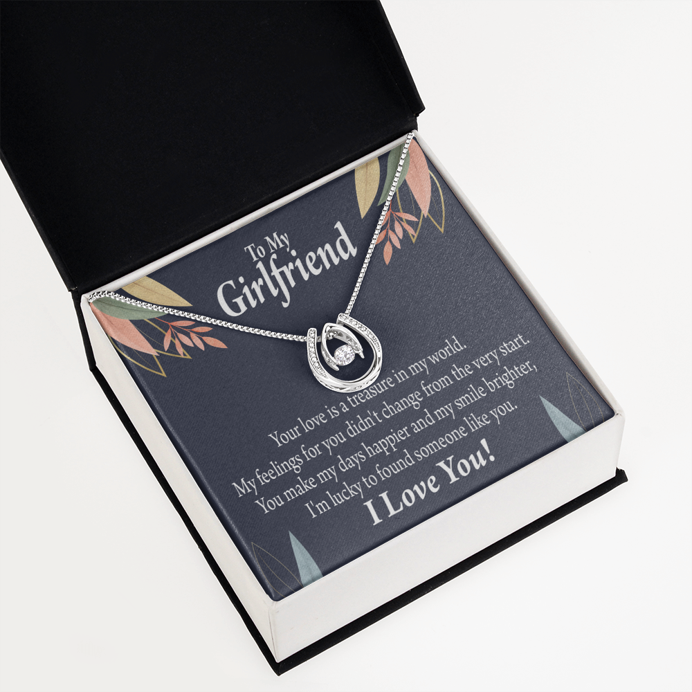 To My Girlfriend You Are my Treasure Lucky Horseshoe Necklace Message Card 14k w CZ Crystals-Express Your Love Gifts