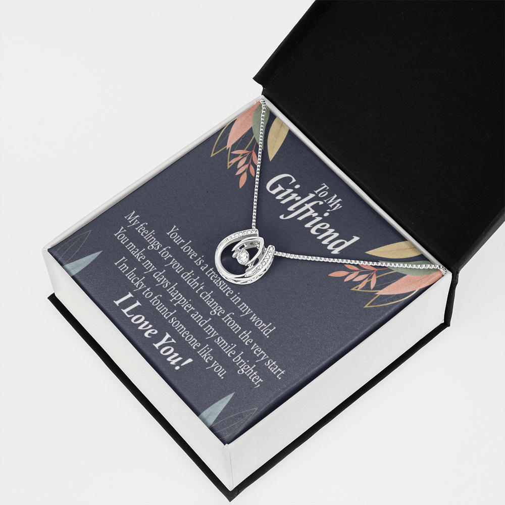 To My Girlfriend You Are my Treasure Lucky Horseshoe Necklace Message Card 14k w CZ Crystals-Express Your Love Gifts