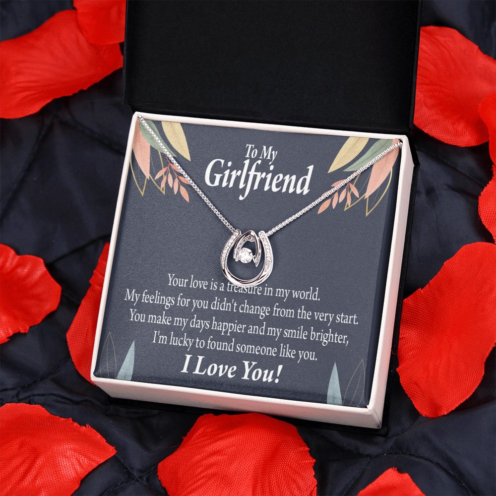 To My Girlfriend You Are my Treasure Lucky Horseshoe Necklace Message Card 14k w CZ Crystals-Express Your Love Gifts