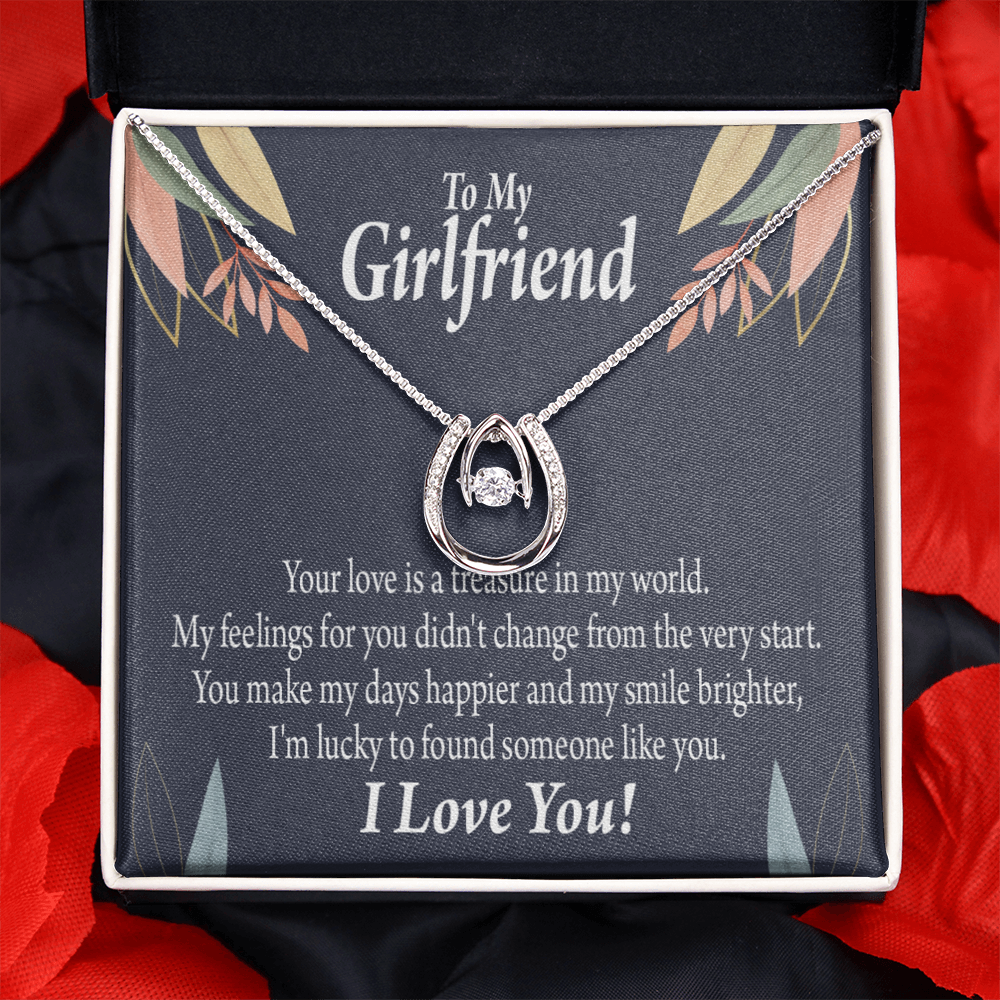 To My Girlfriend You Are my Treasure Lucky Horseshoe Necklace Message Card 14k w CZ Crystals-Express Your Love Gifts