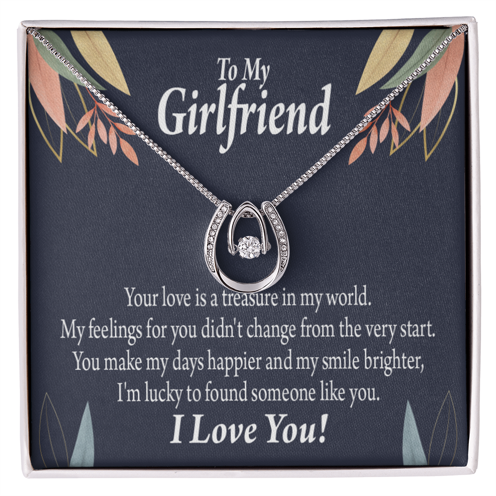 To My Girlfriend You Are my Treasure Lucky Horseshoe Necklace Message Card 14k w CZ Crystals-Express Your Love Gifts
