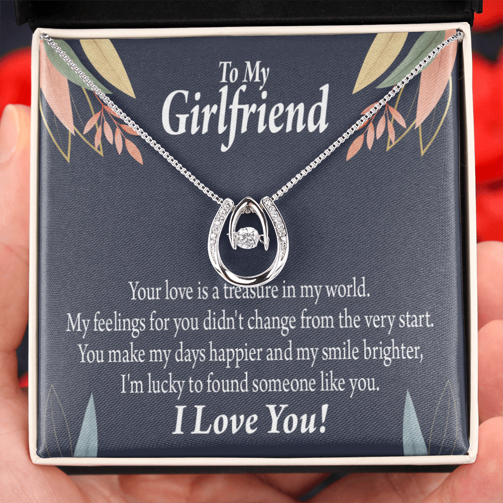 To My Girlfriend You Are my Treasure Lucky Horseshoe Necklace Message Card 14k w CZ Crystals-Express Your Love Gifts