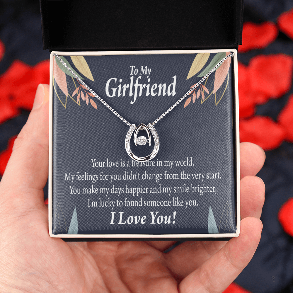 To My Girlfriend You Are my Treasure Lucky Horseshoe Necklace Message Card 14k w CZ Crystals-Express Your Love Gifts