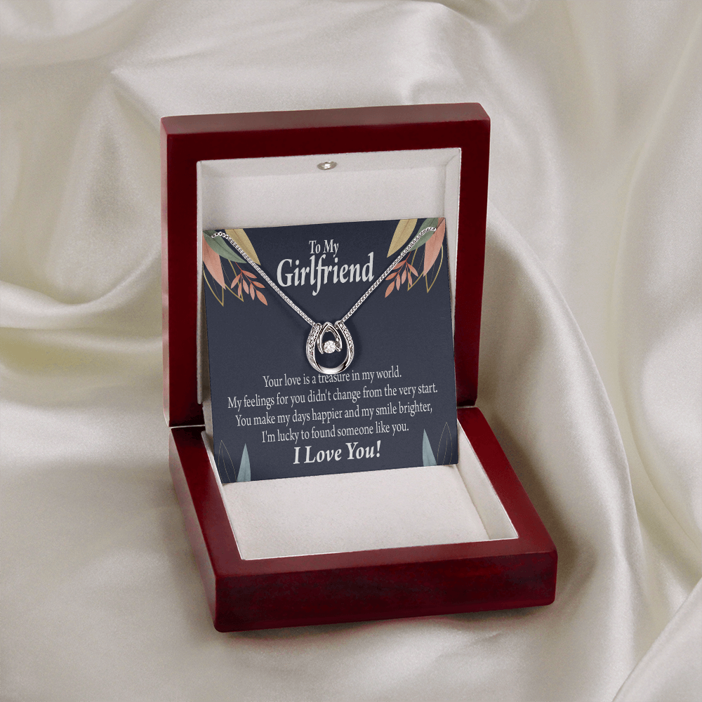 To My Girlfriend You Are my Treasure Lucky Horseshoe Necklace Message Card 14k w CZ Crystals-Express Your Love Gifts