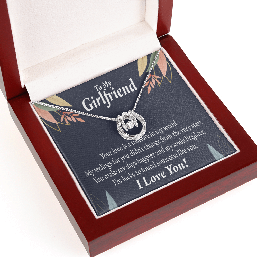 To My Girlfriend You Are my Treasure Lucky Horseshoe Necklace Message Card 14k w CZ Crystals-Express Your Love Gifts