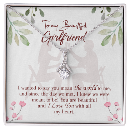 To My Girlfriend You are My World Alluring Ribbon Necklace Message Card-Express Your Love Gifts