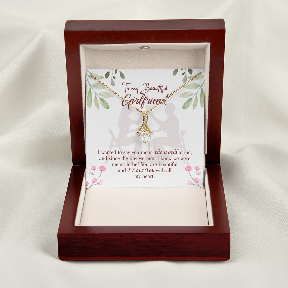 To My Girlfriend You are My World Alluring Ribbon Necklace Message Card-Express Your Love Gifts