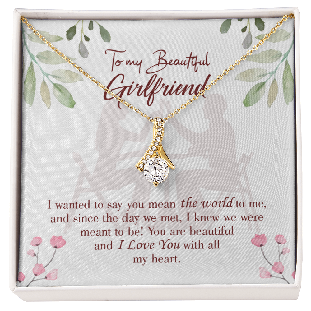 To My Girlfriend You are My World Alluring Ribbon Necklace Message Card-Express Your Love Gifts