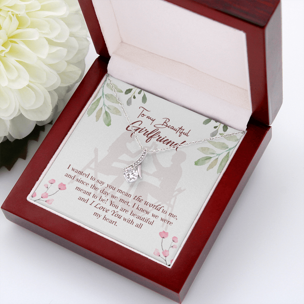 To My Girlfriend You are My World Alluring Ribbon Necklace Message Card-Express Your Love Gifts