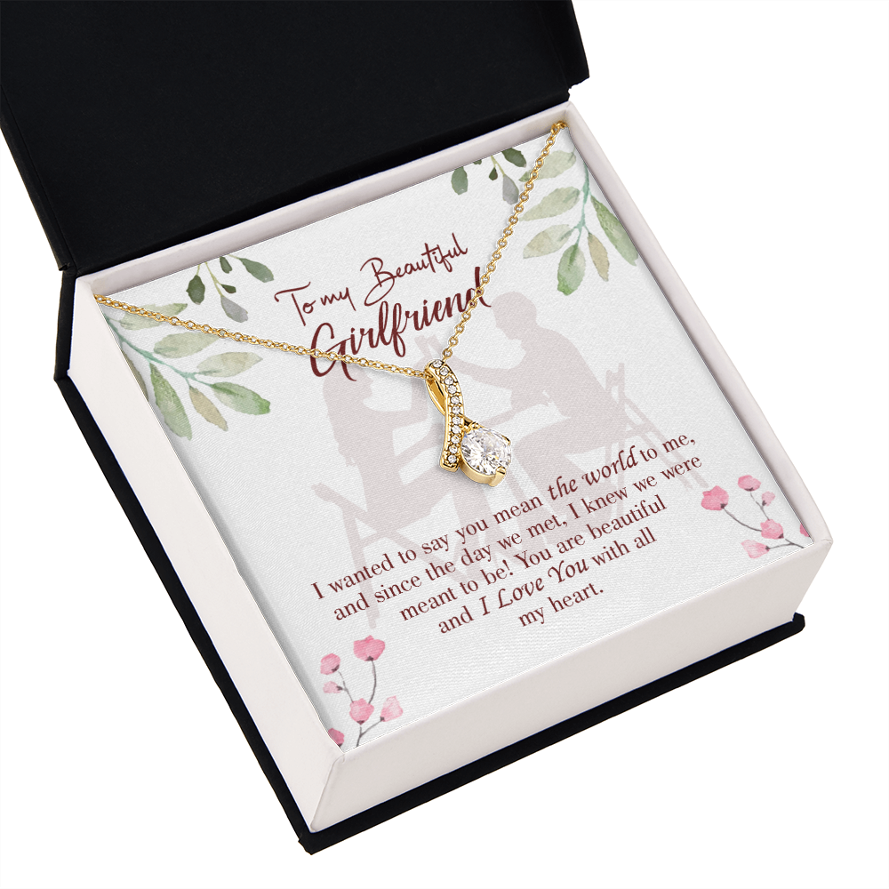 To My Girlfriend You are My World Alluring Ribbon Necklace Message Card-Express Your Love Gifts