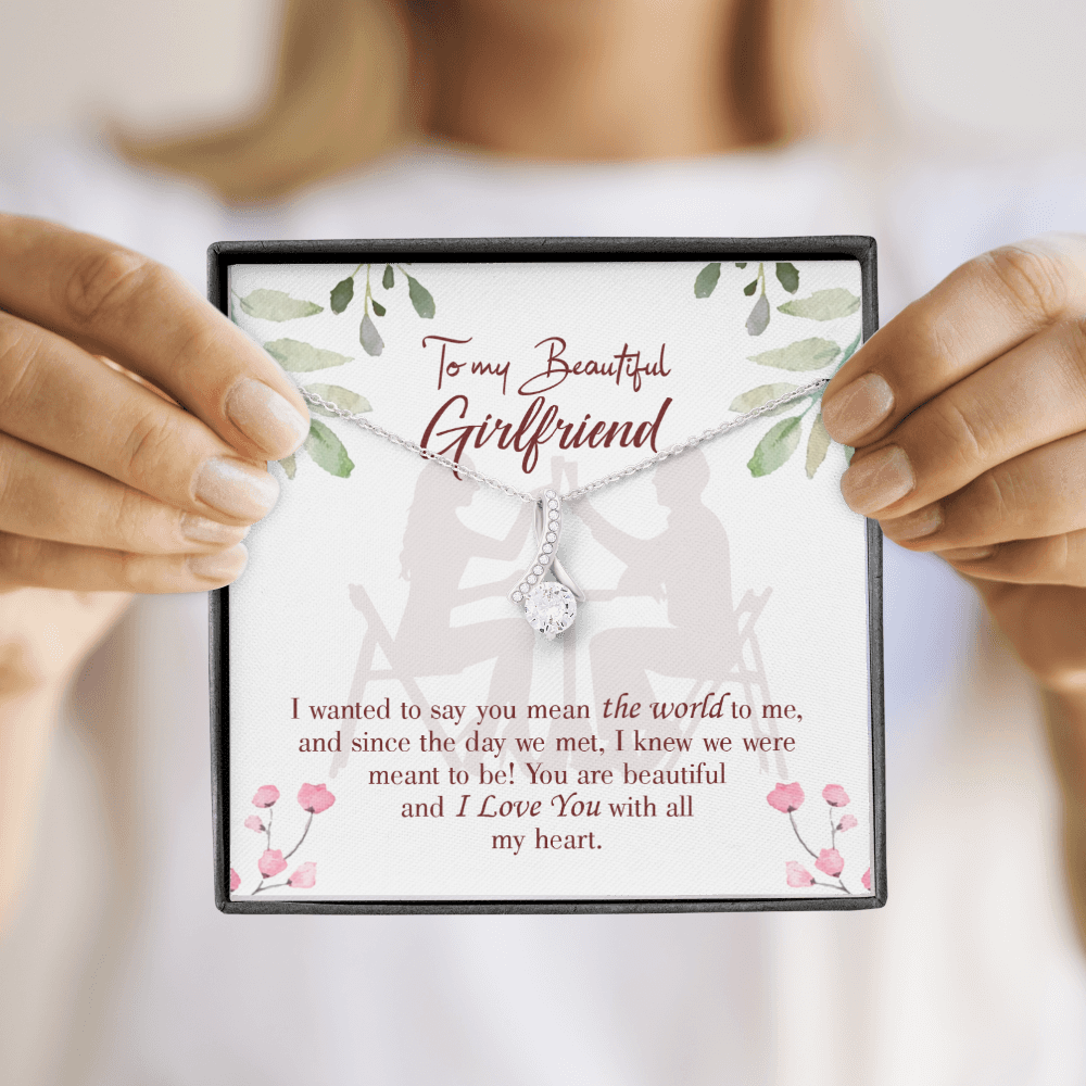 To My Girlfriend You are My World Alluring Ribbon Necklace Message Card-Express Your Love Gifts