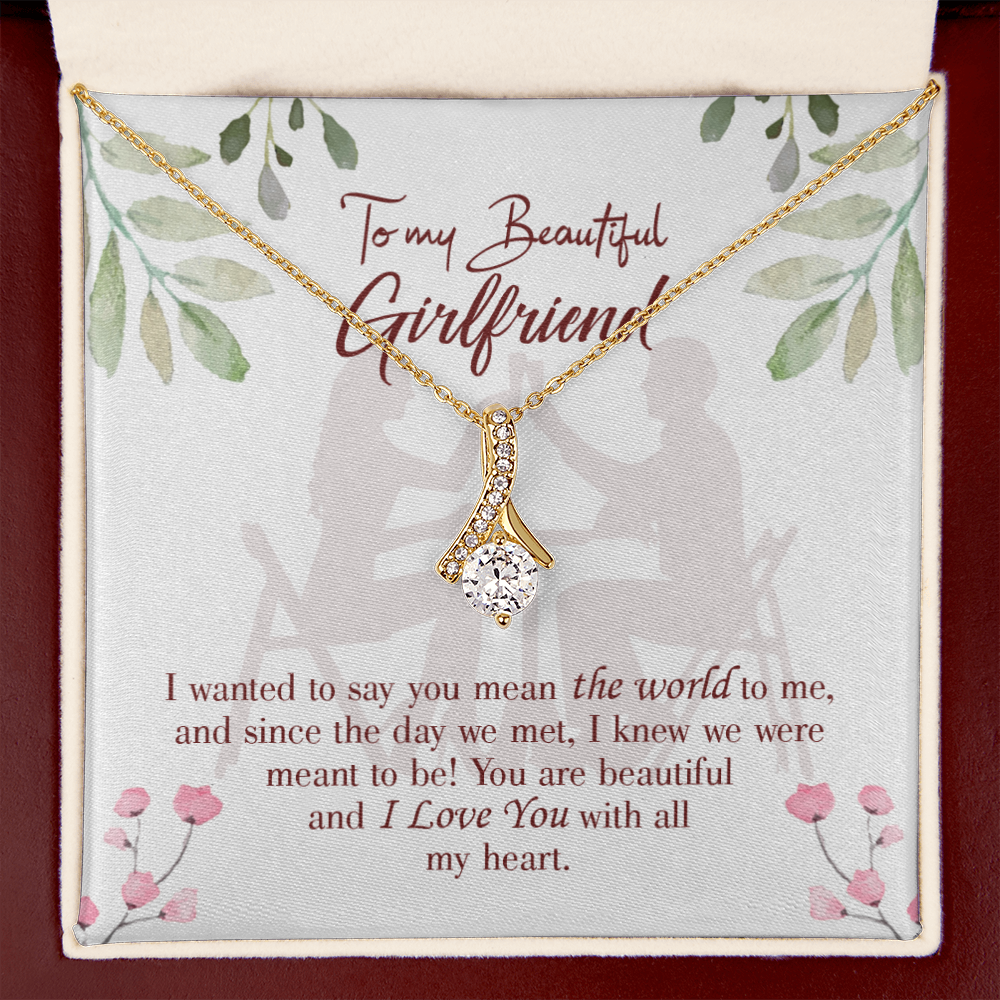 To My Girlfriend You are My World Alluring Ribbon Necklace Message Card-Express Your Love Gifts