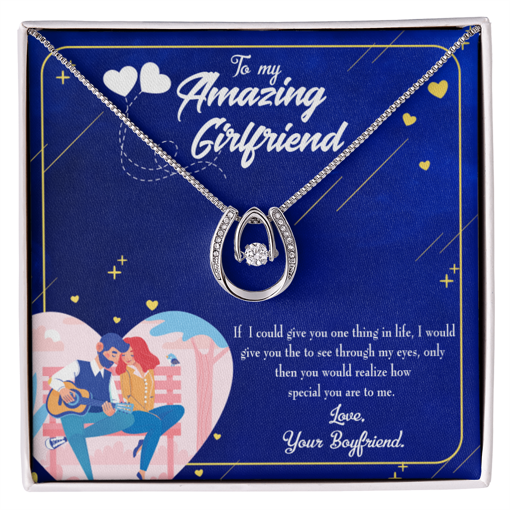 To My Girlfriend You Are Special Lucky Horseshoe Necklace Message Card 14k w CZ Crystals-Express Your Love Gifts