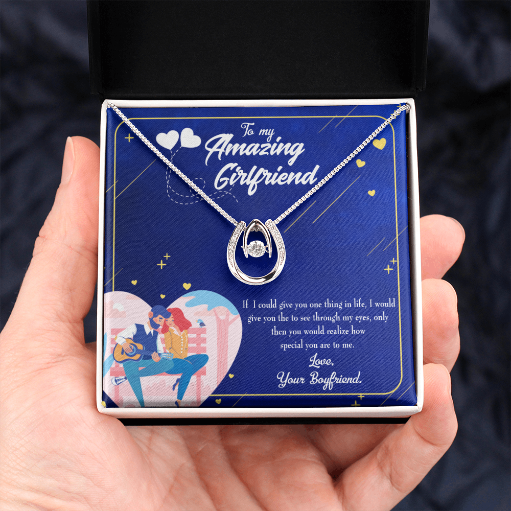 To My Girlfriend You Are Special Lucky Horseshoe Necklace Message Card 14k w CZ Crystals-Express Your Love Gifts