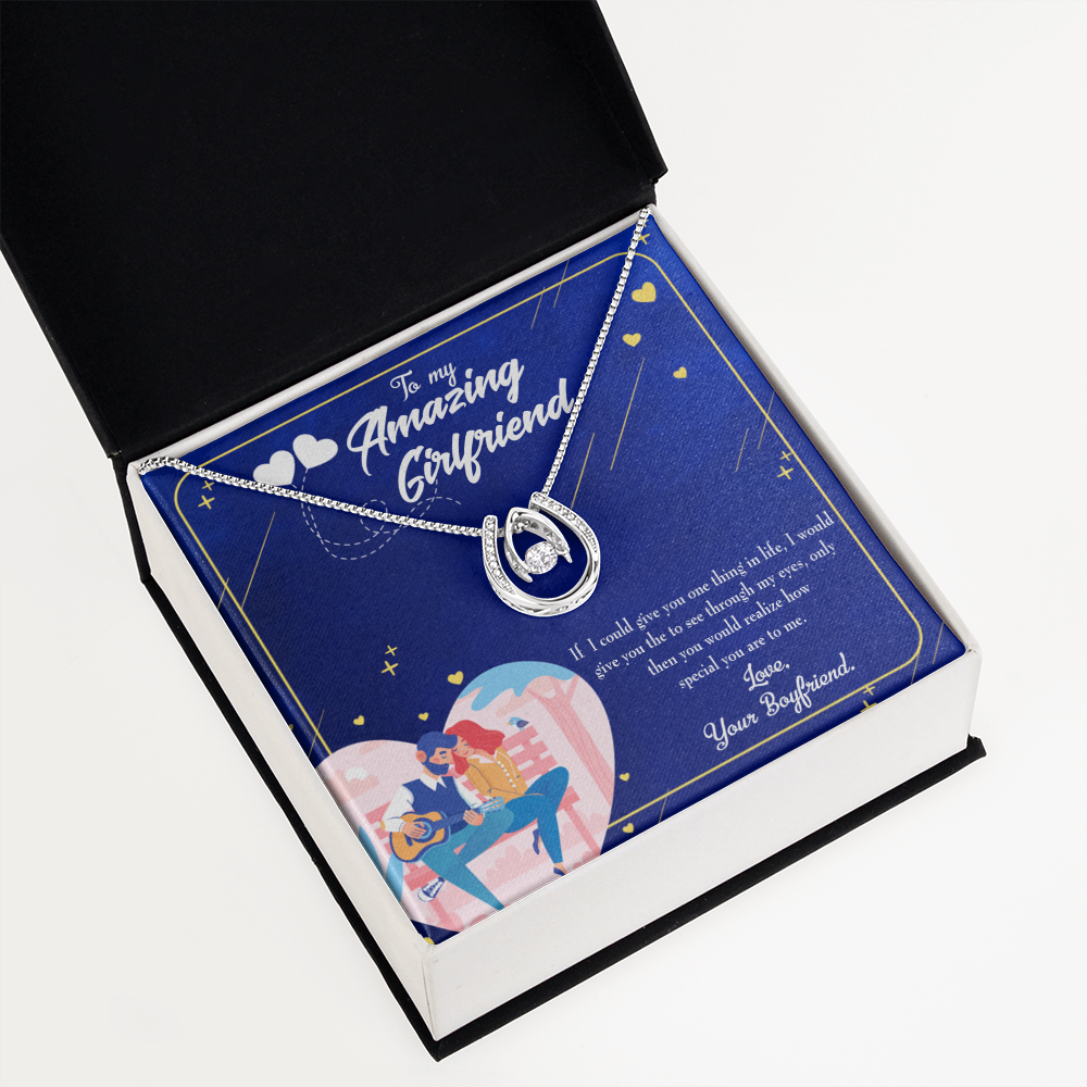 To My Girlfriend You Are Special Lucky Horseshoe Necklace Message Card 14k w CZ Crystals-Express Your Love Gifts