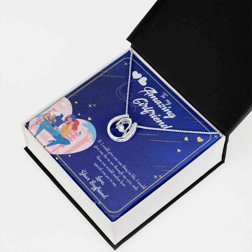 To My Girlfriend You Are Special Lucky Horseshoe Necklace Message Card 14k w CZ Crystals-Express Your Love Gifts