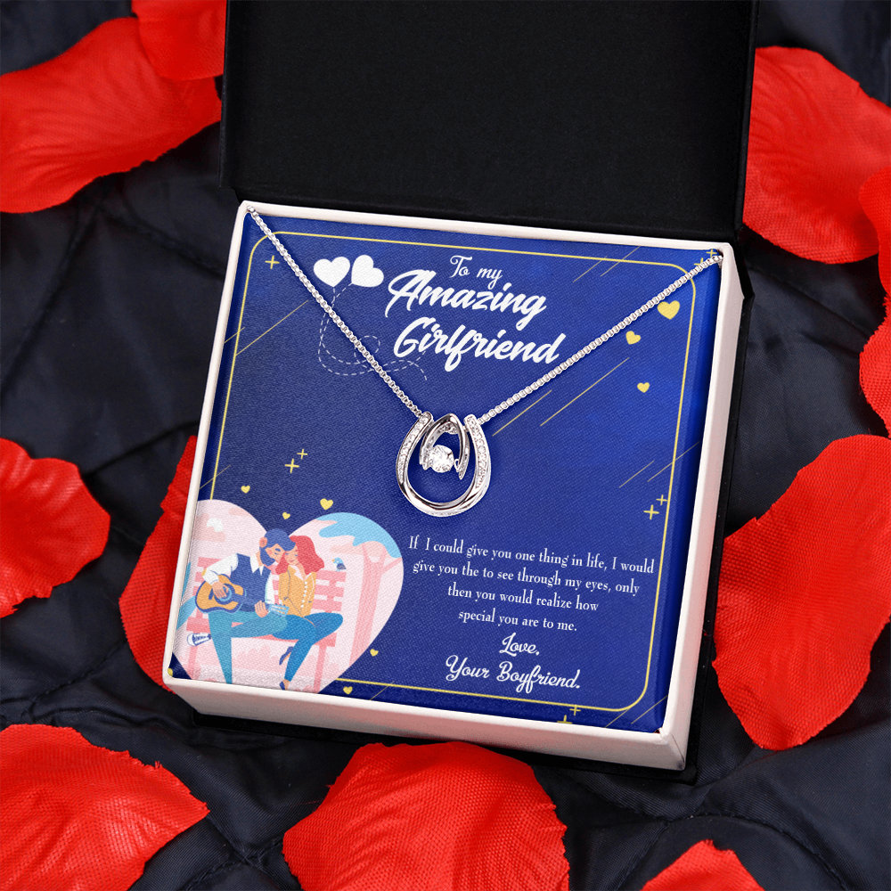 To My Girlfriend You Are Special Lucky Horseshoe Necklace Message Card 14k w CZ Crystals-Express Your Love Gifts